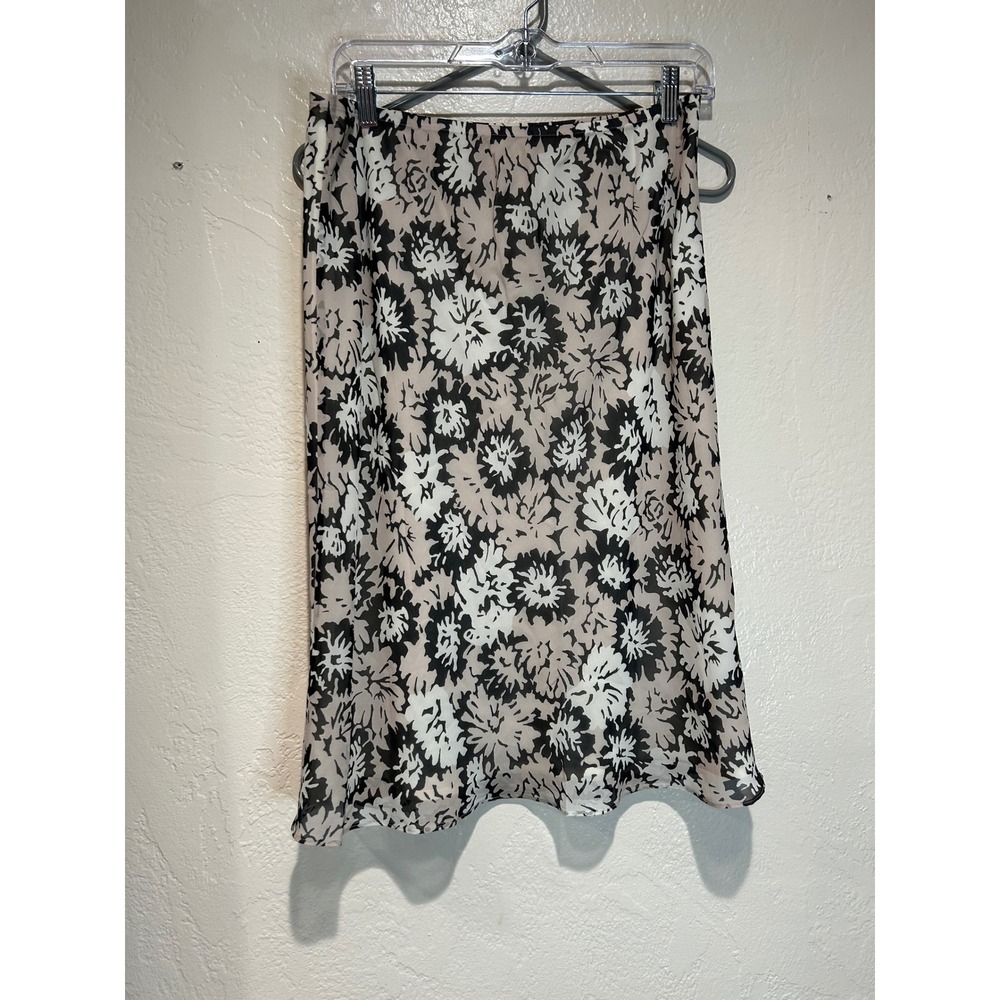 Caslon Womens Silk Floral Midi Skirt Black Cream Taupe Size Medium CN38876